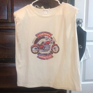 CUSTOM MOTORCYCLE CREAM TANK WITH SHOULDER PADS.